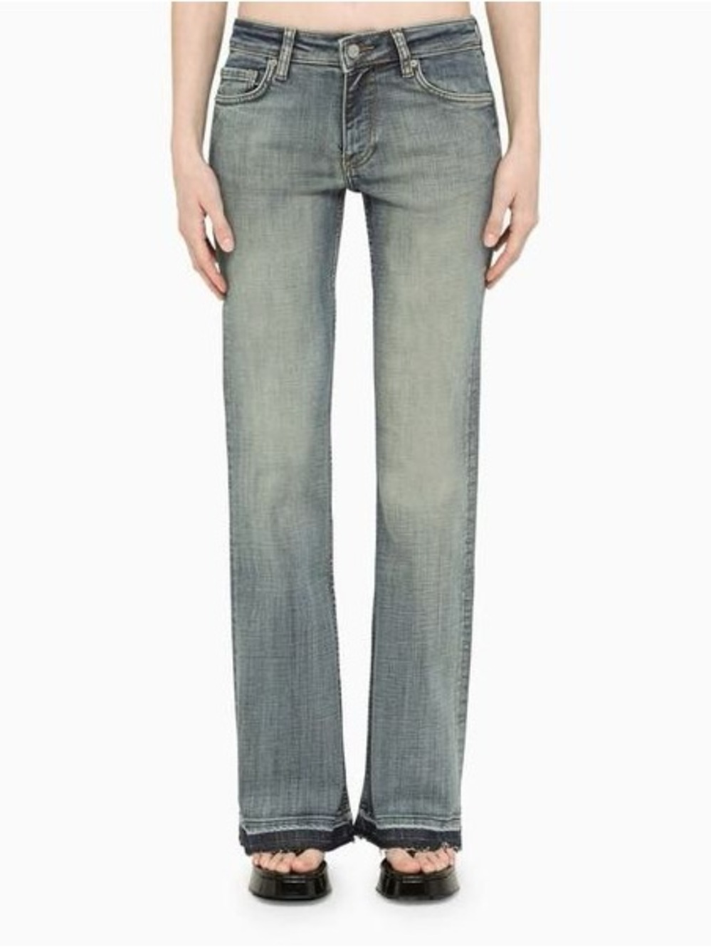 $312 Ganni Light Blue Flare Straight leg denim Jeans size 26 Designer low rise